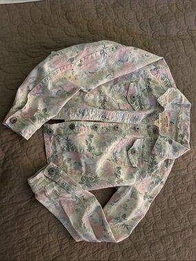 Mossimo Supply Co. juniors Pastel Floral Denim Jacket - Pink, Green, off-white.